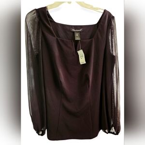 NWT Ashley Stewart Sheer Sleeve Blouse Women 10/12